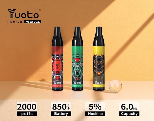 元のYuoto 2000は使い捨て可能なvapeの網のコイル6ml Eジュース850mAhのEタバコのVapeのペンVapeの吹く