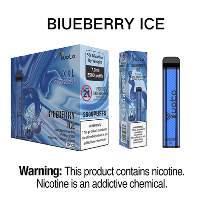 ブルーベリー アイス 使い捨て Vape Yuoto XXL 2500 パフ E シガレット 7ml E-Liquid 1200mAh バッテリー付き