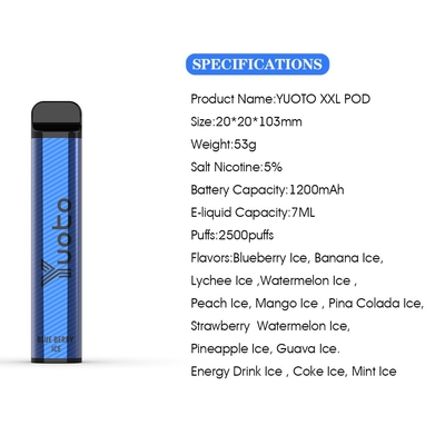 Yuoto トップセラー 使い捨て電子タバコ XXL 2500 パフ シーシャ ペン マウス シェフ 50mg ニコチン