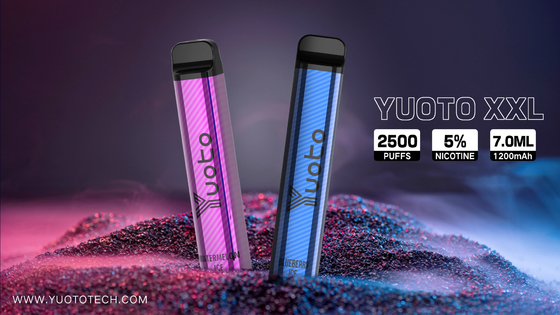 Yuoto XXL 2500 パフ 使い捨て Vape ペン 水ギセル 7ml E-Liquid 1200mAh バッテリー付き 中国工場から直接