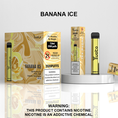 Yuoto XXL 2500 Puffs 使い捨て 1200mAh バッテリー 7.0ml Ejuice バナナ アイス フレーバー インド用