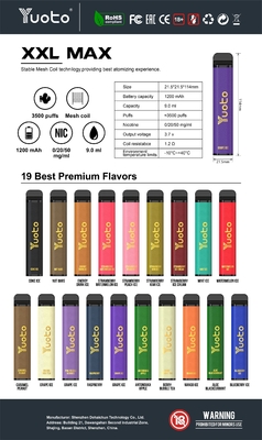 マンゴーアイスフレーバー Yuoto xxl Max 3500 Puffs 使い捨て気化器 メッシュコイル レザー 表面 9ml