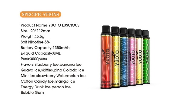 ニコチンのDistrubutor Yuotoの甘美な3000パフ、8.0ml Eジュースの使い捨て可能なVapeのペン