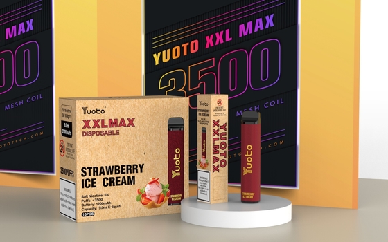マンゴーアイスフレーバー Yuoto xxl Max 3500 Puffs 使い捨て気化器 メッシュコイル レザー 表面 9ml