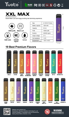 ODM Yuoto 3500は混合された味ROHS 1200mAh電池9ml EジュースVape棒16吹く