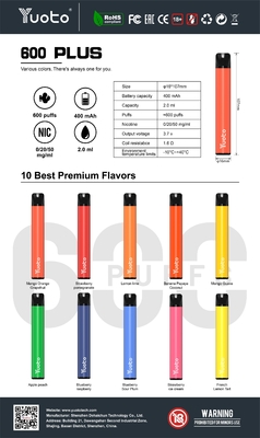 5色のTpd取り替え可能なVapeのポッドは、600のパフのカートリッジMod装置を住んでいる