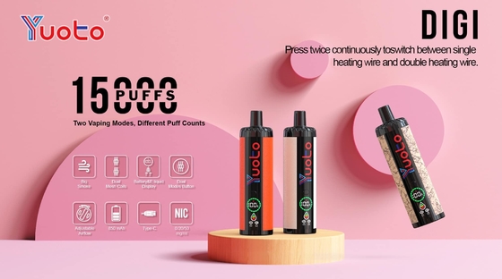 一回使用可能な蒸気 プラスチックAL 850mAh 15000パフ 調整可能な空気流 23味 双面網コイル