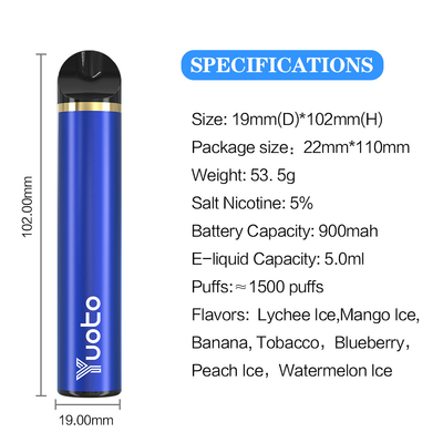 23の味の1500のPuffs Disposable Vape 5ml E Juice CapacityのセリウムのCFの証明書