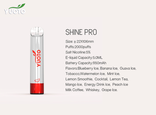 Yuoto Shineプロ2000年のPuffs Vape 15 Flavors With 5ML E Juice Capacity