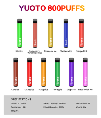 Yuoto 800は2.5 MLの11の味のOrigal区域のVape容量ジュース吹く