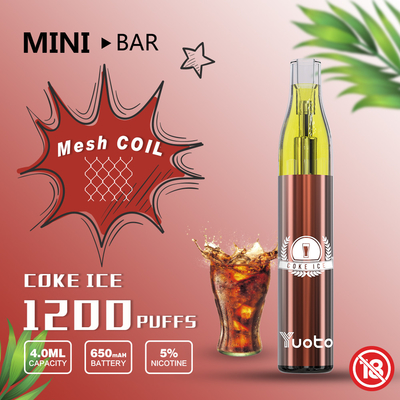YuotoのMiniBar 1200のパフの使い捨て可能なVape 15flavor Eジュース4.0ml電池650mAh