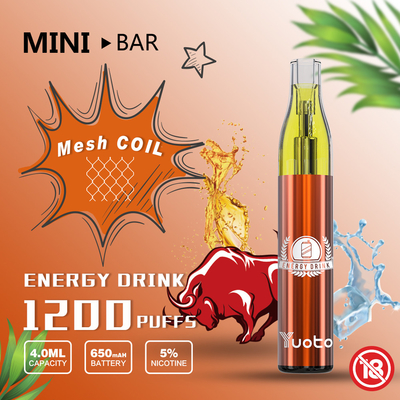 YuotoのMiniBar 1200のパフの使い捨て可能なVape 15flavor Eジュース4.0ml電池650mAh