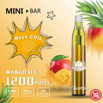 YuotoのMiniBar 1200のパフの使い捨て可能なVape 15flavor Eジュース4.0ml電池650mAh